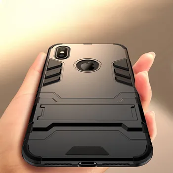 

50PCS Shockproof Armor Phone Case For iPhone XR X XS Max 8 7 Plus 6 6S Silicone Holder Cases Luxury Stand Matte Protective Cover