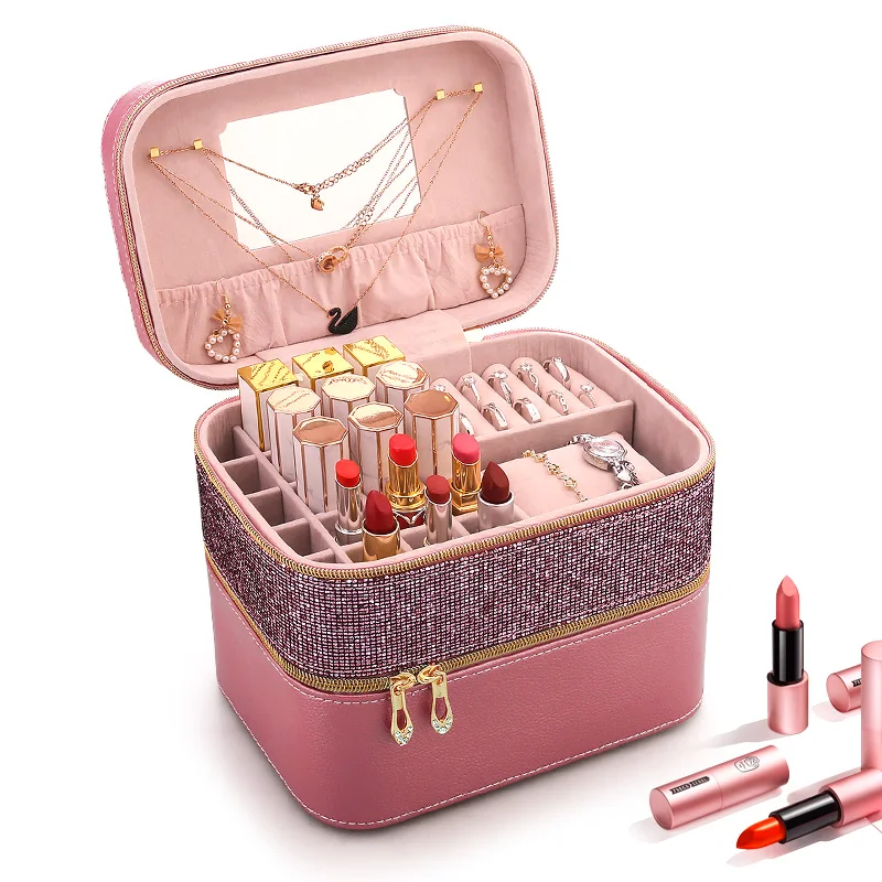  Women Cosmetic Case Portable Large Capacity Lipstick Necklace Storage Box Waterproof Lovely New Tra