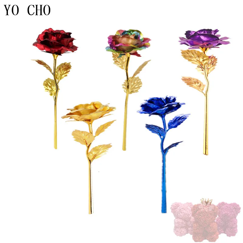 Artificial plants artificial flowers artificial rose petals artificial rose artificial flower bouquet artificial flower 24K gold plated golden rose flowers Valentine Day gift box holiday present wedding party decor