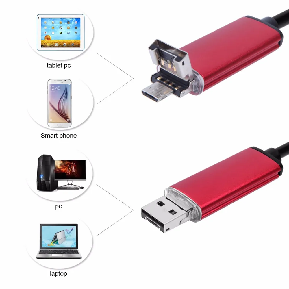 2 в 1 USB эндоскопа камера для смартфона змея USB осмотр бороскоп автомобиля уха обнаружения 7,0 мм 6 светодиодов 2 м 5 м 10 м длина кабеля