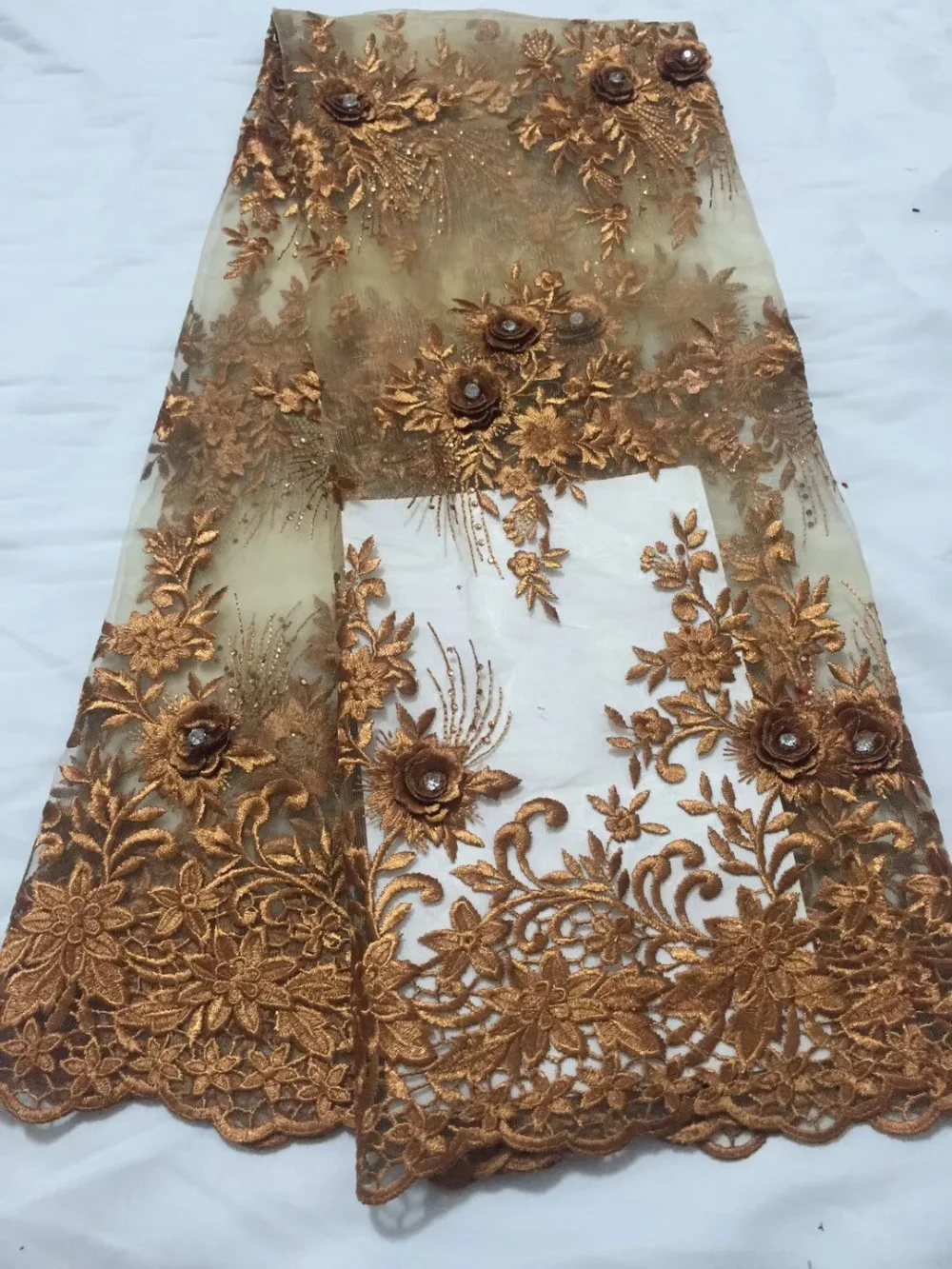 

3D Big Flower embroidered African Lace Fabric Materials Bridal French Lace Fabric With Big Stones French Tulle Lace Fabrics