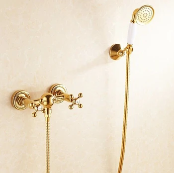 

Golden Copper shower Faucet set fashion quality copper shower Free shipping bathroom sanitary ware Hand shower set HJ-6758