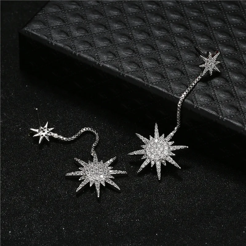 

Bilincolor trendy fashion simple double silver long star earring for women