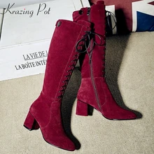Suede round toe riding mid-calf boot