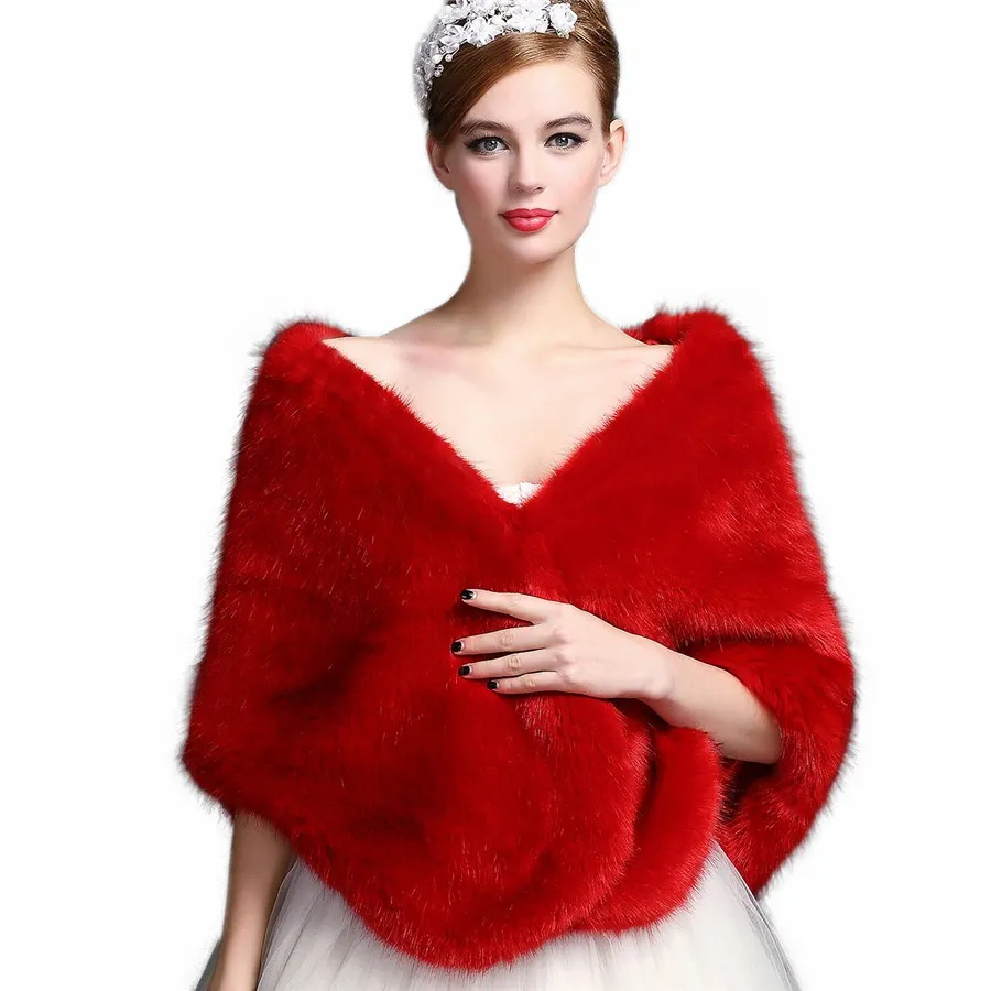 JaneVini Elegante Pelz Braut Schal Wraps Cape für Frauen Winter Grau Burgund Faux Pelzmantel Jacken Stola Zucken Boléro De mariage