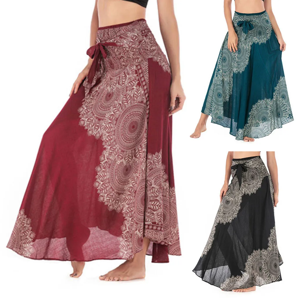 

Women's Skirt Skirts faldas jupe femme shein saia Women Long Bohemian Gypsy Boho Flowers Elastic Waist Floral Halter Skirt #50