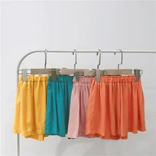 WLG/Летние повседневные шорты для девочек; однотонные шорты с оборками для маленьких девочек; цвет синий, розовый, желтый, оранжевый; универсальные штаны для малышей