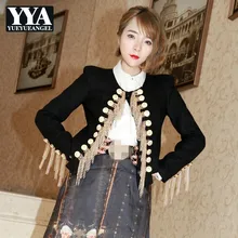 Новая осенне-зимняя женская куртка модная однотонная хлопковая куртка с кисточкой из металлических цепочек женская Европейская приталенная короткая куртка S-L