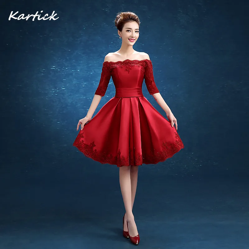 

2016 New design Evening Dresses with Half Sleeves Elegant Short Bride Gown Ball Prom Party Homecoming/Graduation Formal Dress