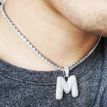 

Custom Name CZ 26 letters Necklace & Pendant With 5mm Tennis Chain Cubic Zircon Women Men's Hip hop Jewelry