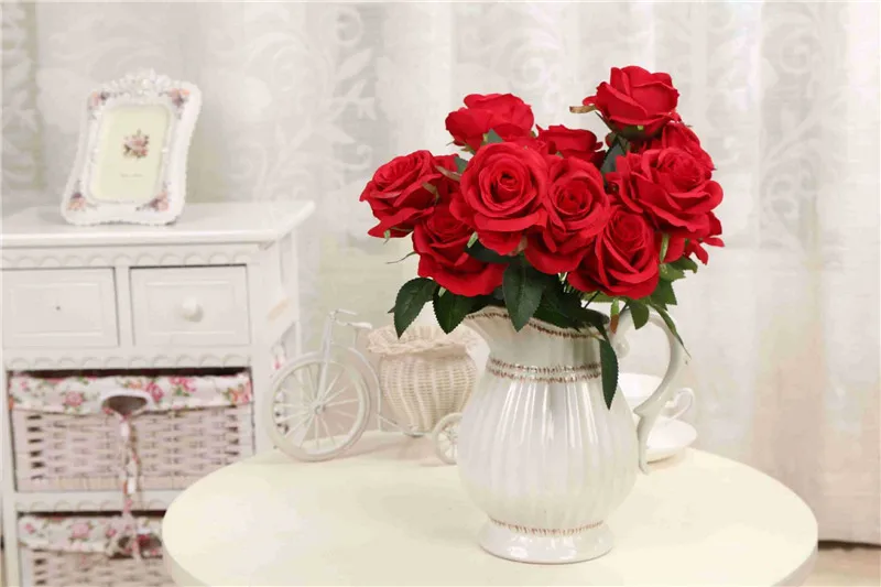 Flone 9 Heads Artificial French Style Rose Flowers Fake Silk Flower Simulation Bouquet Wedding Party Home Decoration Floral Art (2)