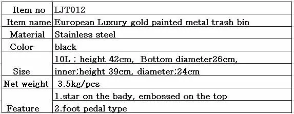 Европейской роскоши позолоченный педаль мета-таш бен мусора сумки моды корзина для мусора для дома Отель Поставок LJT012