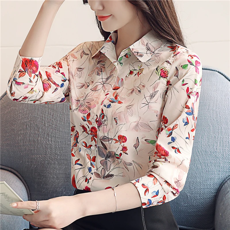 

2019 New arrived women blouse floral chiffon blouse temperament loose long sleeve slim fit Korean style women top blusa0994 40