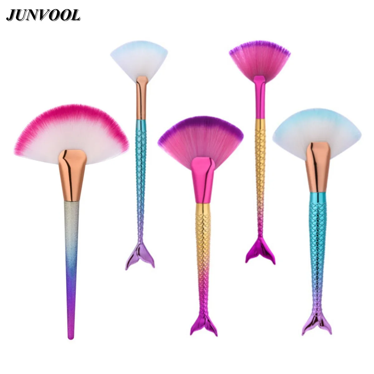Fan Shape Makeup Brush 5Pc New Colorful Women Mermaid Large Fan Brush