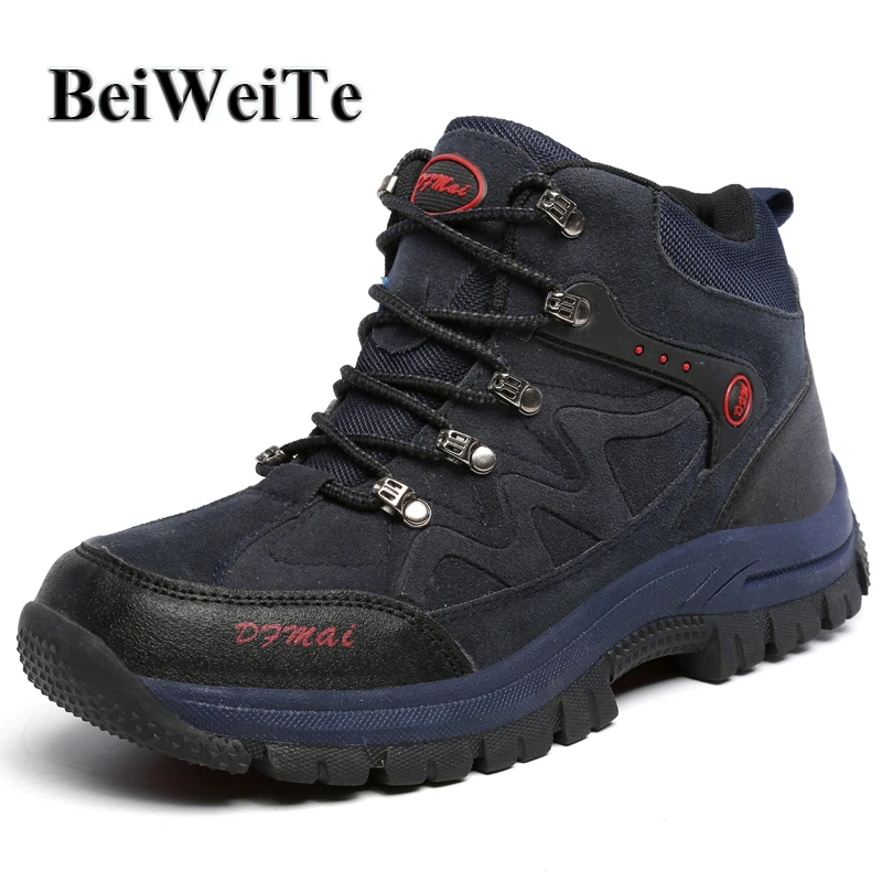 

BeiWeiTe 39-48 Big Size Winter Mens Hiking Boots Shock Absorption Trekking Shoes For Men Anti-Skid Tourism Outdoor Shoes Boots