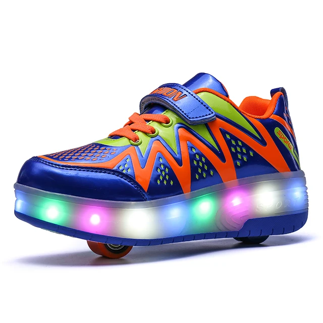 US $7.60 LED Light Sneakers with TWO Wheel Heelys Boy Girl Roller Skate Casual Shoe with Roller Girl Zapatil