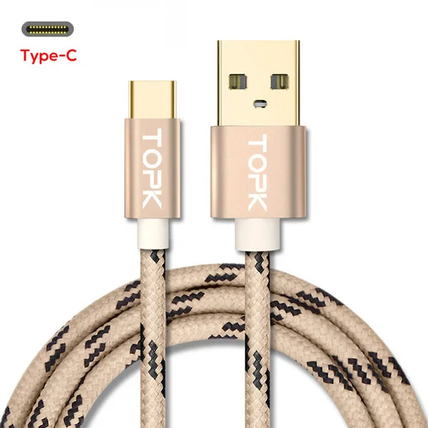 TOPK usb type-C кабель для Xiaomi Redmi note 7 передачи данных зарядный кабель type-C кабель usb c для samsung s8 - Цвет: Gold