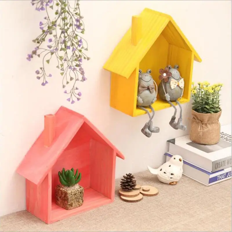 Details about   Creative House Shaped Wood Organizer Box Wall Mounted Shelf Tabletop Storage Box 