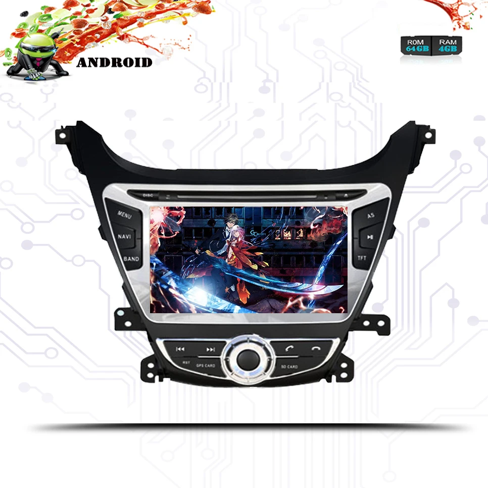 Best OCTA CORE Android 9.0 64G car dvd gps player 1024*600 For HYUNDAI ELANTRA 2014 2015 gps navigation car stereo audio video player 3