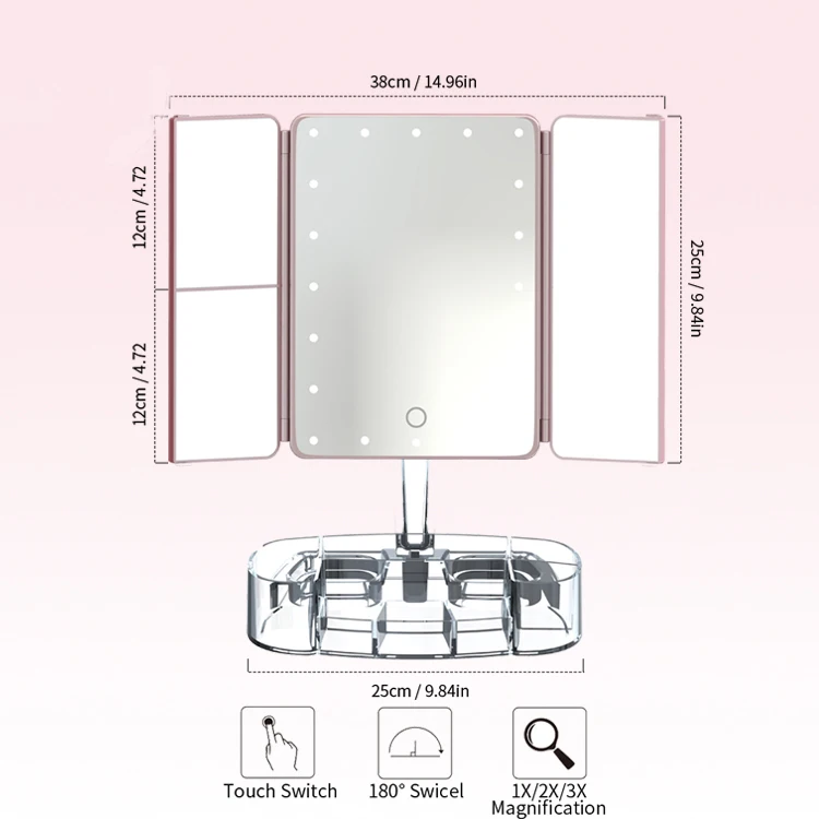 Трехкратный Настольный светодиодный зеркало для макияжа с сенсорным затемнением с обеих сторон/2 раза 3 раза зеркало принцессы настольная лампа