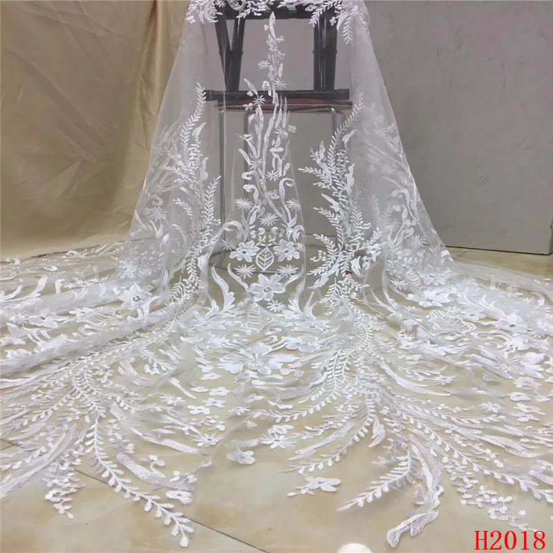 

White Bridal Laces African French Sequin Embroidered High Quality Nigeria Tulle Net Lace Fabric for Women HX2018