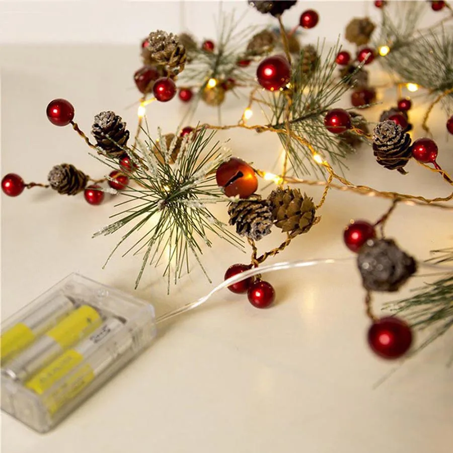 LED Christmas String Light Snowball Pine Cone Star Fairy Light Holiday Wedding Room Garland Decoration Battery String Lamp (13)