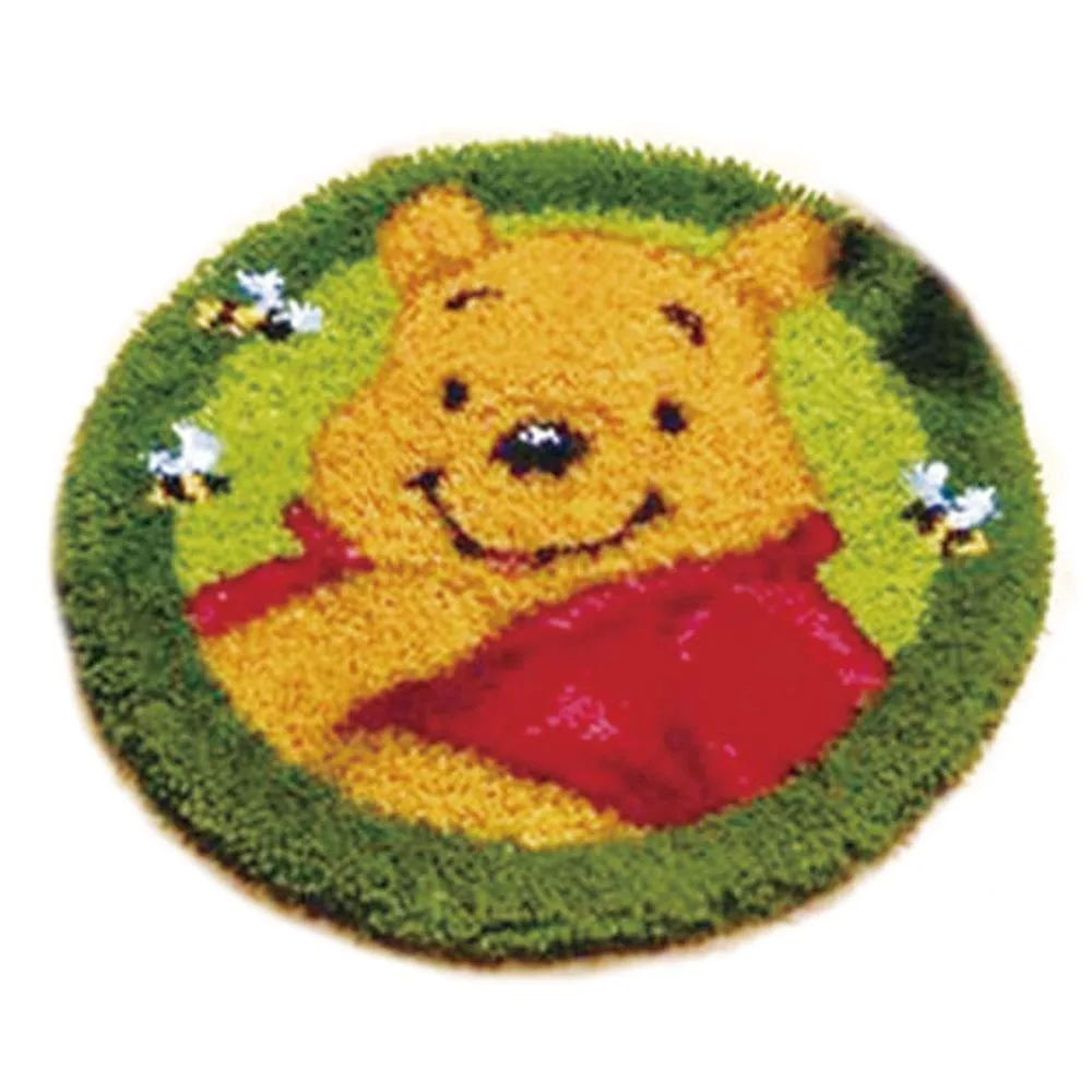 

Latch Hook Kits Rug DIY Pillowcase Crocheting Cushion Seat Carpet Round Handmade Canvas Floor Mat Cartoon for Adults Kids Gift