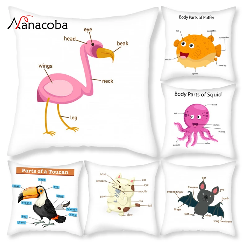 

Nanacoba Polyester Cushion Cover Animal Design 2 Sides Covers Elephant Fish Decorative Customize Housse Coussin Pillow Cover