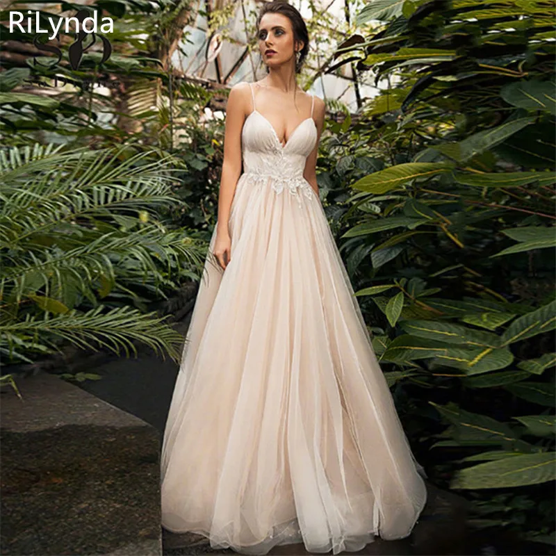

Cheap Wedding Dresses Princess Sexy Backless Spaghetti Strap Pleats Beach Tulle Real White Bridal Gown Free Shipping