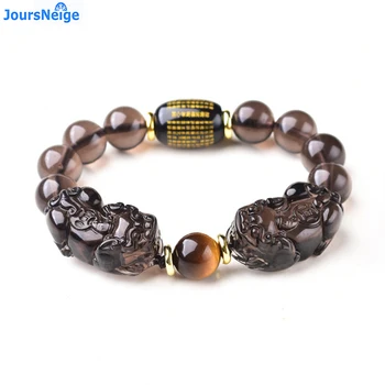 

Ice Black Natural Obsidian Stone Bracelets Tiger Eyes Stone Bead With Pixiu Bracelets for Men Women Bracelets Jewelry JoursNeige