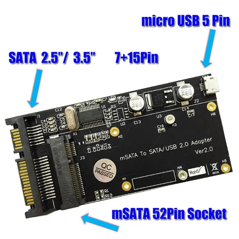 

Msata SSD to SATA 2.5" 3.5" with USB 2.0 Adapter Converter with LED Indicator for PC Computer