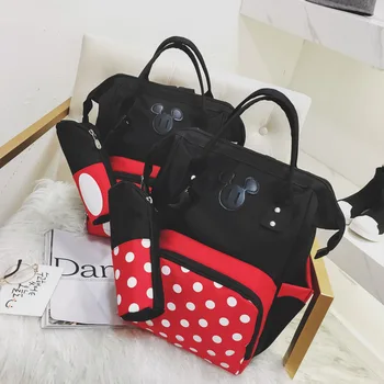 

2pc/lot Disney Backpack +Water bag Portable Mickey mouse Minnie Student Bag Casual Fashion Contrast Travel Bag