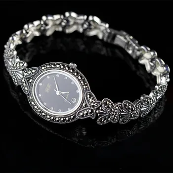 

Retro Thai Silver S925 Sterling Silver Wholesale Thailand Authentic Handmade Mark Race Female Butterfly Vintage Watch Bracelet