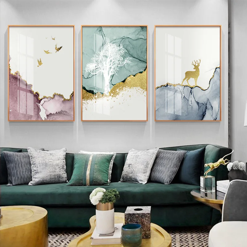 

Abstract Painting Deer Forest Canvas Geometric Mountain Wall Paintings Animal Wall Art Canvas Pictures For Living Room Unframed