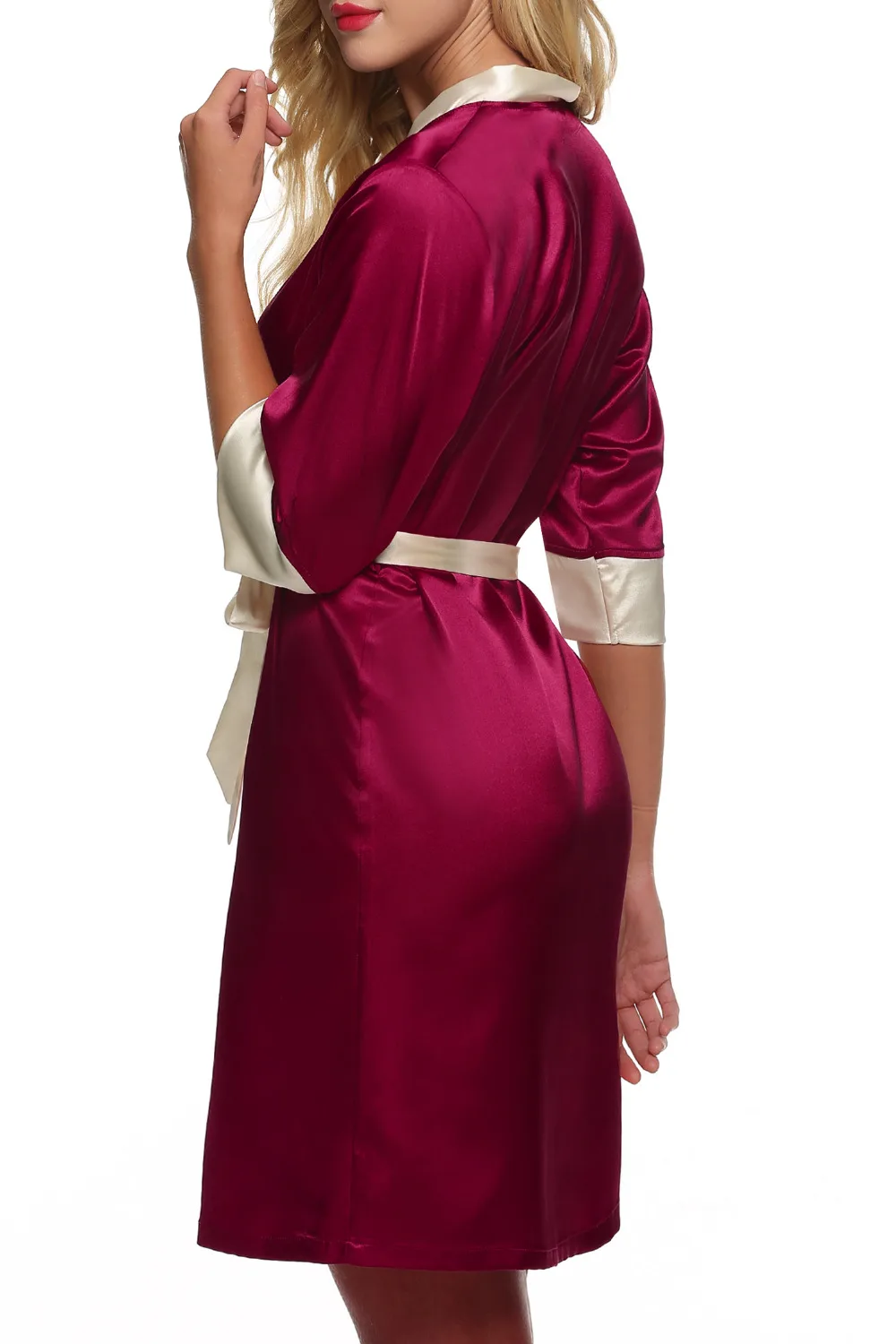 Ekouaer женское кимоно халат до колена халат сексуальное женское белье пижамы Короткие атласные кружева Ночное белье невесты Халаты XS-XL