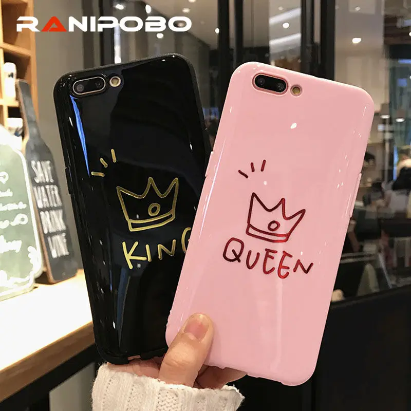 

Fashion Glossy Crown KING QUEEN Couple Phone Case For iPhone X 6 6S Plus 7 7Plus 8 8Plus Cute Soft TPU Letter Back Cover Coque