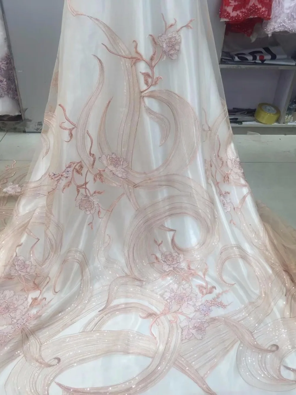 

French Net Lace Fabric High Quality 2018 Mesh Tulle Fabric Embroidered Material Party Dress