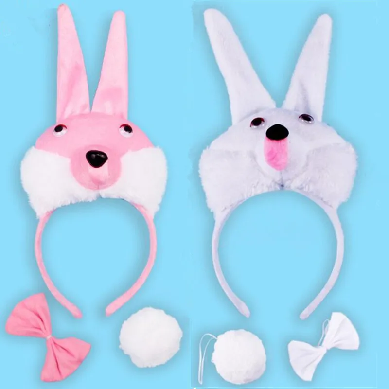 

Kids Boy Girl 3D Rabbit Makeup Party Adult Child Animal Ears Headband Tail Tie Costume Accessory Halloween Party Favor
