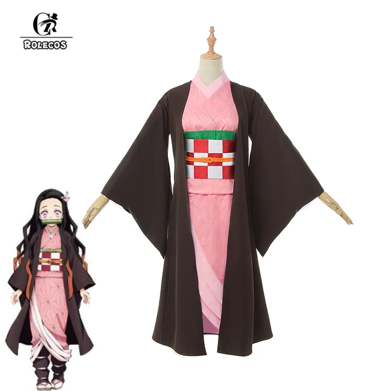 

ROLECOS Anime Kimetsu no Yaiba Cosplay Costume Nezuko Kamado Costume Demon Slayer Kimono Full of Sets for Men Cosplay Costume