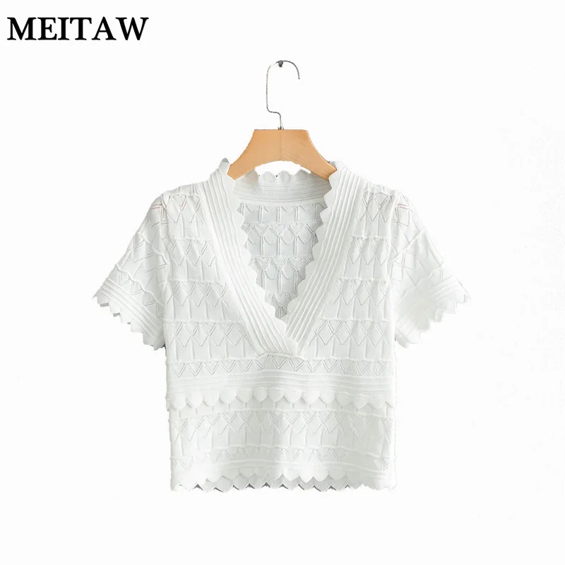 

Summer Autumn Women Sweater Lady White Pullovers 2019 Sexy Short Sleeve Slim Women Tops Female Hollow Out Club Clothing