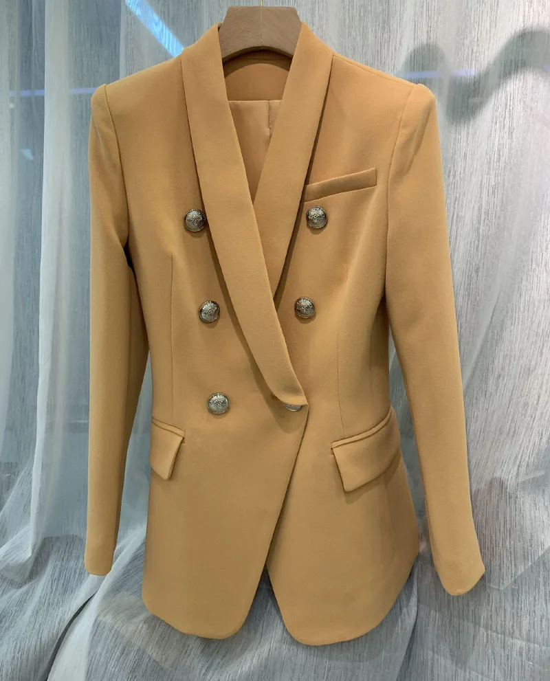 

Top quality blazer Silver Embossed Buttoned Double breasted Long blazer Flap pockets Long sleeves