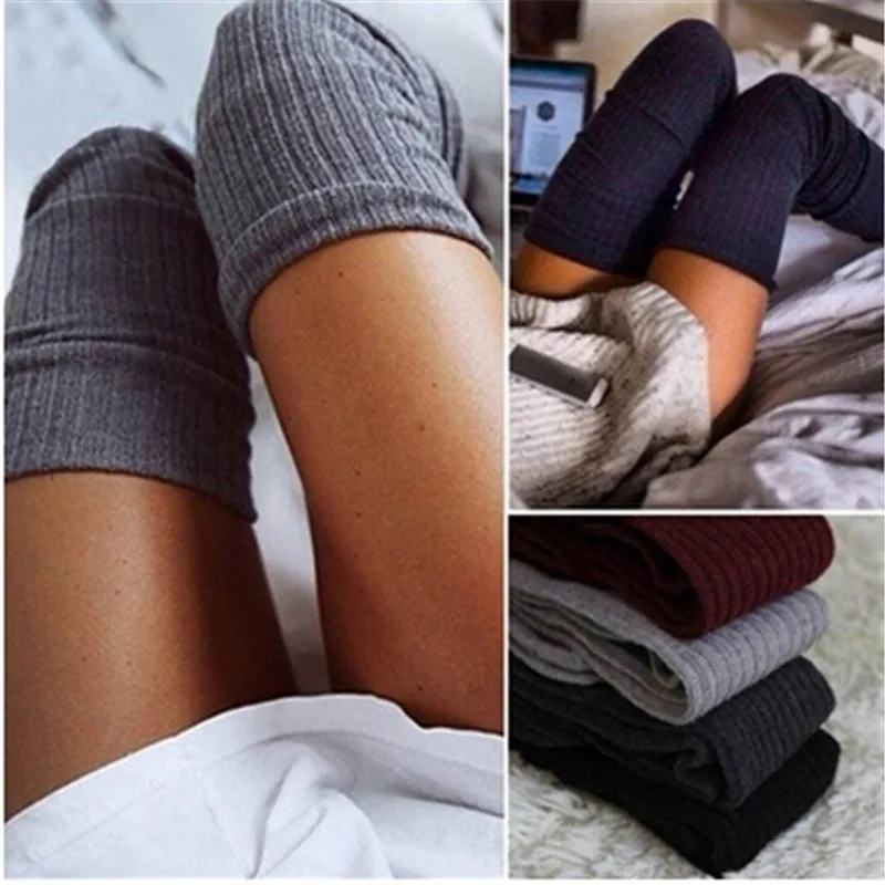 

1 Pair Solid Colors Knitted Sexy Stocking Women Warm Thigh High Over The Knee Socks Fashion Ladies Stockings NQ951395