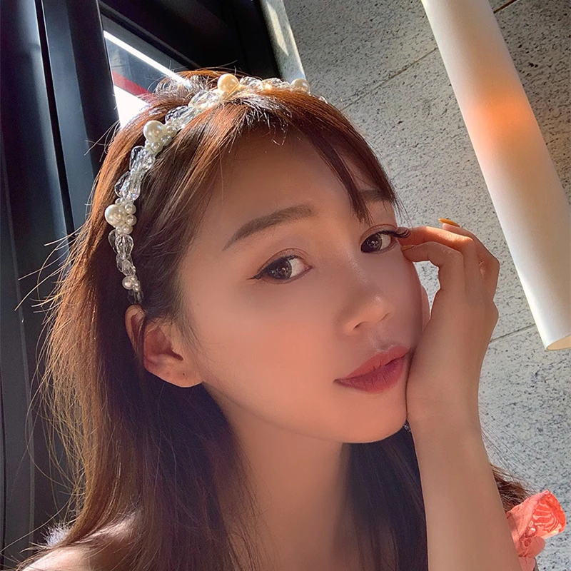 

Korean Trendy Handmade Vintage Big Pearl Rhinestone Hairbands Women Girl Hair Accessories