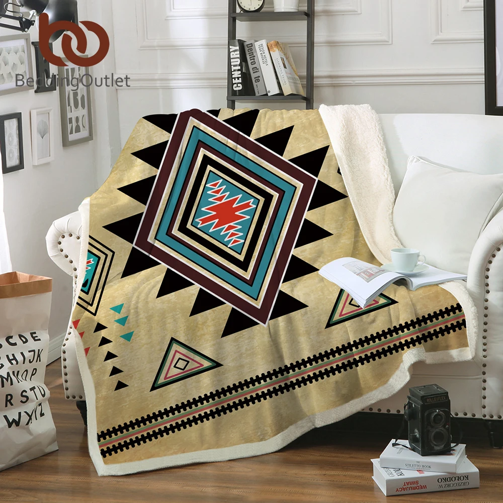 

BeddingOutlet Geometric Printed Throw Blanket Bedspread Southwest Native American Sherpa Bed Sofa Blanket Aztec Bedding 130x150