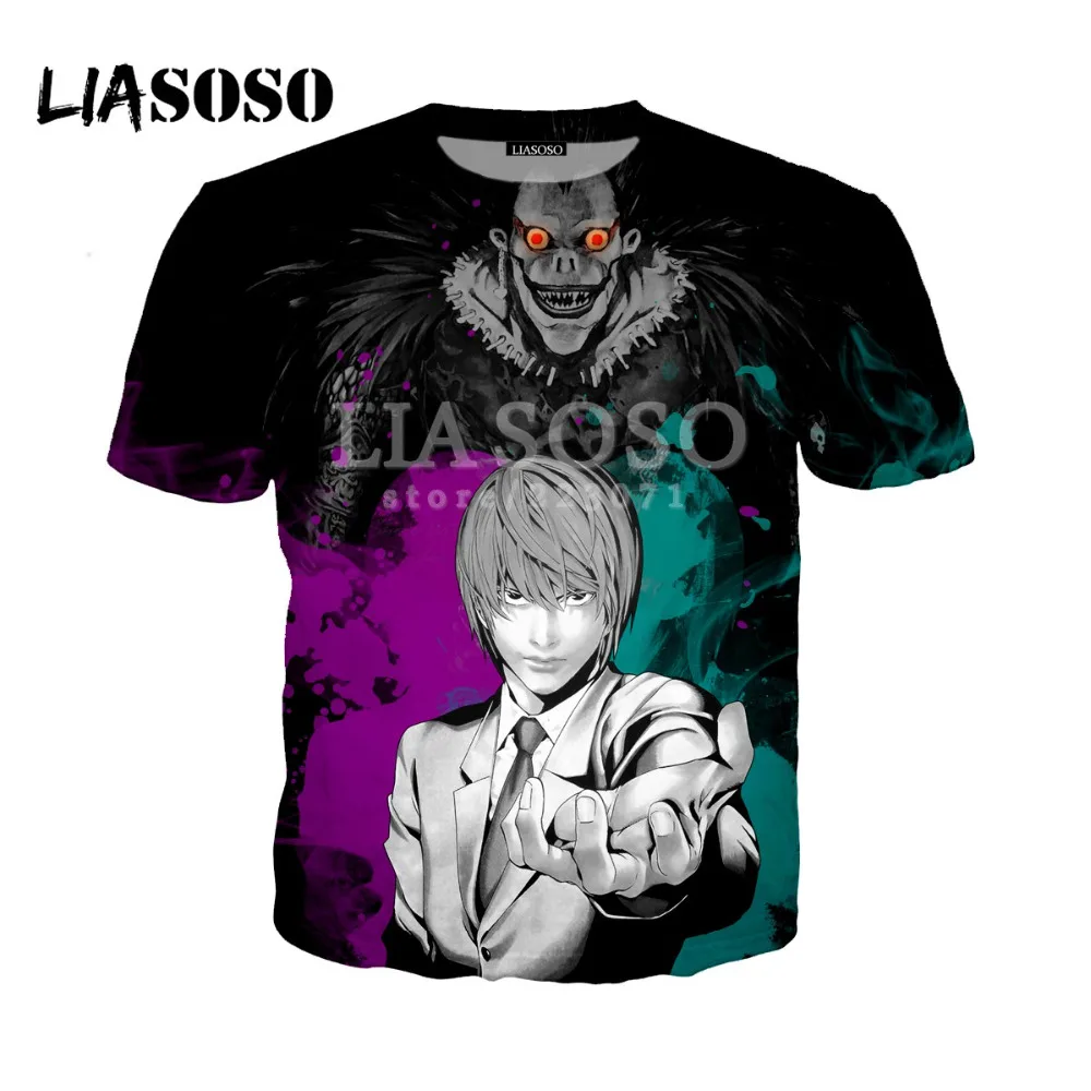

LIASOSO Summer New Men Women Fashion Sweatshirt 3D Print Anime Death Note T Shirt Short Sleeve Top Hip Hop Harajuku Pullover D09