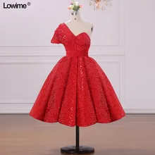 Новые дубайские красные платья размера плюс на одно плечо длиной до колен с открытой спиной, вечерние платья с блестками для выпускного вечера, женские вечерние платья