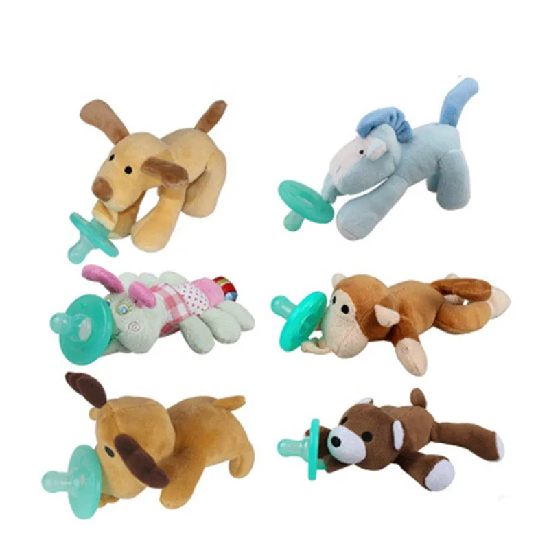 Newborn silicone funny baby pacifier clips chain wubbanub animal