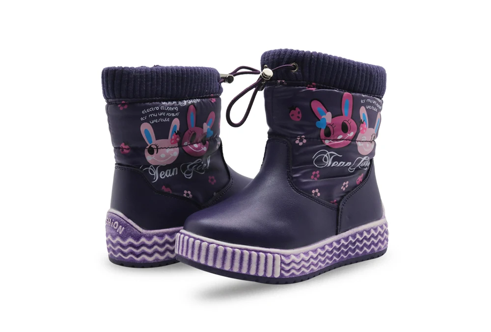 Apakowa/зимние водонепроницаемые детские зимние ботинки для девочек Теплые Плюшевые ботинки до середины икры для девочек, детская