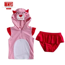 С капюшоном для девочек; один 1 предмет купальный костюм в виде милых животных Стиль гидрокостюм скамейка ткань кружевная юбка Рашгард Защита от солнца UPF50+ 90-130 см розовый