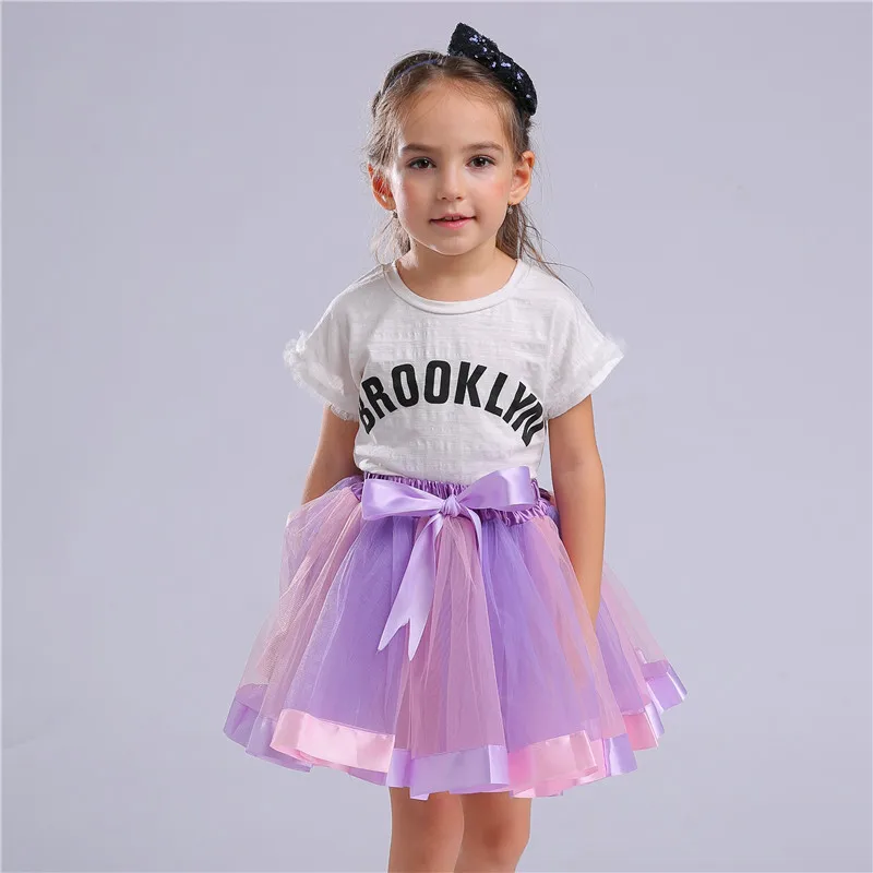 Cute Pink Purple Princess Tutu Skirt 3-8 Years Girls Kids Party Ball Gown Skirts Children Mini Pettiskirt For Dance Clothings